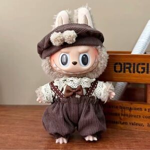 Adorable Brown Bunny Doll Outfit with Lace and Hat